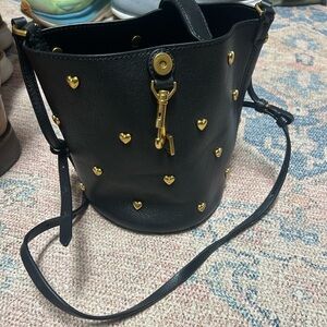 Rebecca Minkoff Black Crossbody Bag with Gold Heart Accents